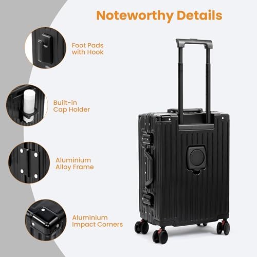 Carry On Luggage 22x14x9 Airline Approved  Zipperless Luggage Carry On  Hard Shell Suitcases with TSA Lock  Lightweight Carry On Suitcases with Aluminum Frame  black  20inch 