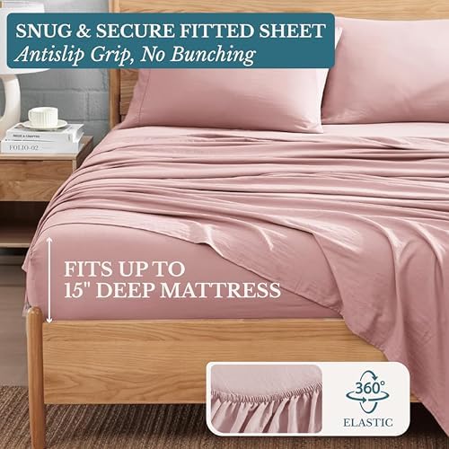 Casa Platino Bedding Sheets and Pillowcases  Pre Washed Ultra Soft & Breathable Full Bed Sheets Set  Hydro Brushed Microfiber Cooling Full Size Sheet Set  Deep Pockets   Sepia Rose