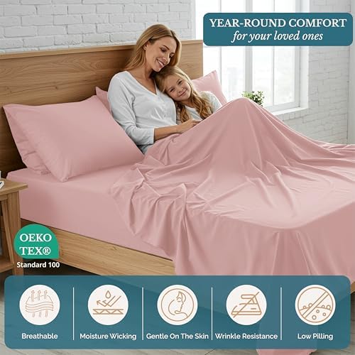 Casa Platino Bedding Sheets and Pillowcases  Pre Washed Ultra Soft & Breathable Full Bed Sheets Set  Hydro Brushed Microfiber Cooling Full Size Sheet Set  Deep Pockets   Sepia Rose