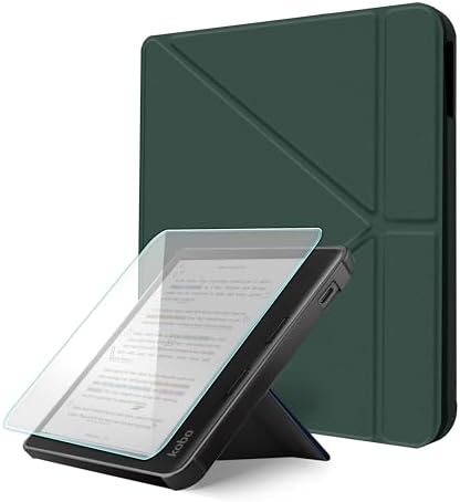 Case for Kobo Libra Colour  2024  & Libra 2   Vegan Leather Cover with Origami Stand & Auto Wake/Sleep  Includes Screen Protector  Compatible with Model N428 & N418  Dark Green  7 inch 