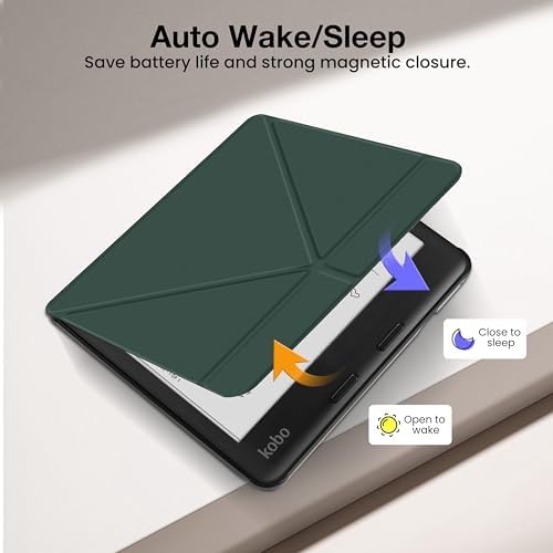 Case for Kobo Libra Colour  2024  & Libra 2   Vegan Leather Cover with Origami Stand & Auto Wake/Sleep  Includes Screen Protector  Compatible with Model N428 & N418  Dark Green  7 inch 