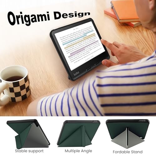 Case for Kobo Libra Colour  2024  & Libra 2   Vegan Leather Cover with Origami Stand & Auto Wake/Sleep  Includes Screen Protector  Compatible with Model N428 & N418  Dark Green  7 inch 