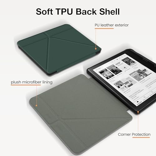 Case for Kobo Libra Colour  2024  & Libra 2   Vegan Leather Cover with Origami Stand & Auto Wake/Sleep  Includes Screen Protector  Compatible with Model N428 & N418  Dark Green  7 inch 
