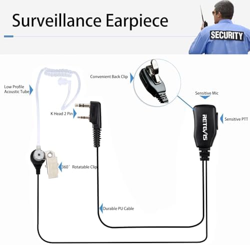 Case of 10  Retevis Walkie Talkies Earpiece with Mic 2 Pin Acoustic Tube Headset  for RT22 RT21 RT68 H777  Compatible with Pxton Baofeng BF 888S BF T26 Kenwood walkie talkie  Two Way Radio Earpiece