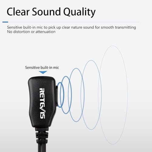 Case of 10  Retevis Walkie Talkies Earpiece with Mic 2 Pin Acoustic Tube Headset  for RT22 RT21 RT68 H777  Compatible with Pxton Baofeng BF 888S BF T26 Kenwood walkie talkie  Two Way Radio Earpiece