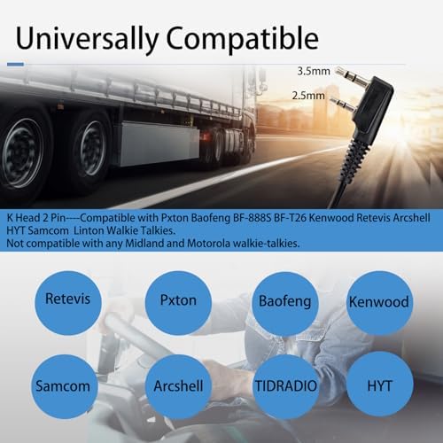 Case of 10  Retevis Walkie Talkies Earpiece with Mic 2 Pin Acoustic Tube Headset  for RT22 RT21 RT68 H777  Compatible with Pxton Baofeng BF 888S BF T26 Kenwood walkie talkie  Two Way Radio Earpiece