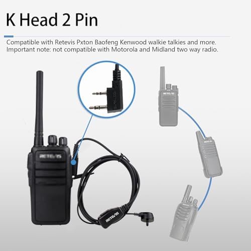 Case of 10  Retevis Walkie Talkies Earpiece with Mic 2 Pin Acoustic Tube Headset  for RT22 RT21 RT68 H777  Compatible with Pxton Baofeng BF 888S BF T26 Kenwood walkie talkie  Two Way Radio Earpiece