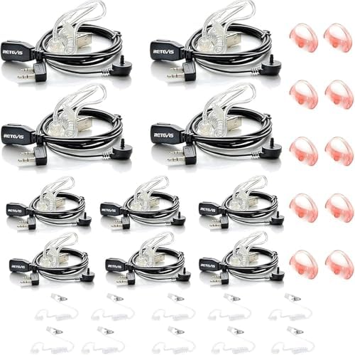 Case of 10  Retevis Walkie Talkies Earpiece with Mic 2 Pin Acoustic Tube Headset  for RT22 RT21 RT68 H777  Compatible with Pxton Baofeng BF 888S BF T26 Kenwood walkie talkie  Two Way Radio Earpiece
