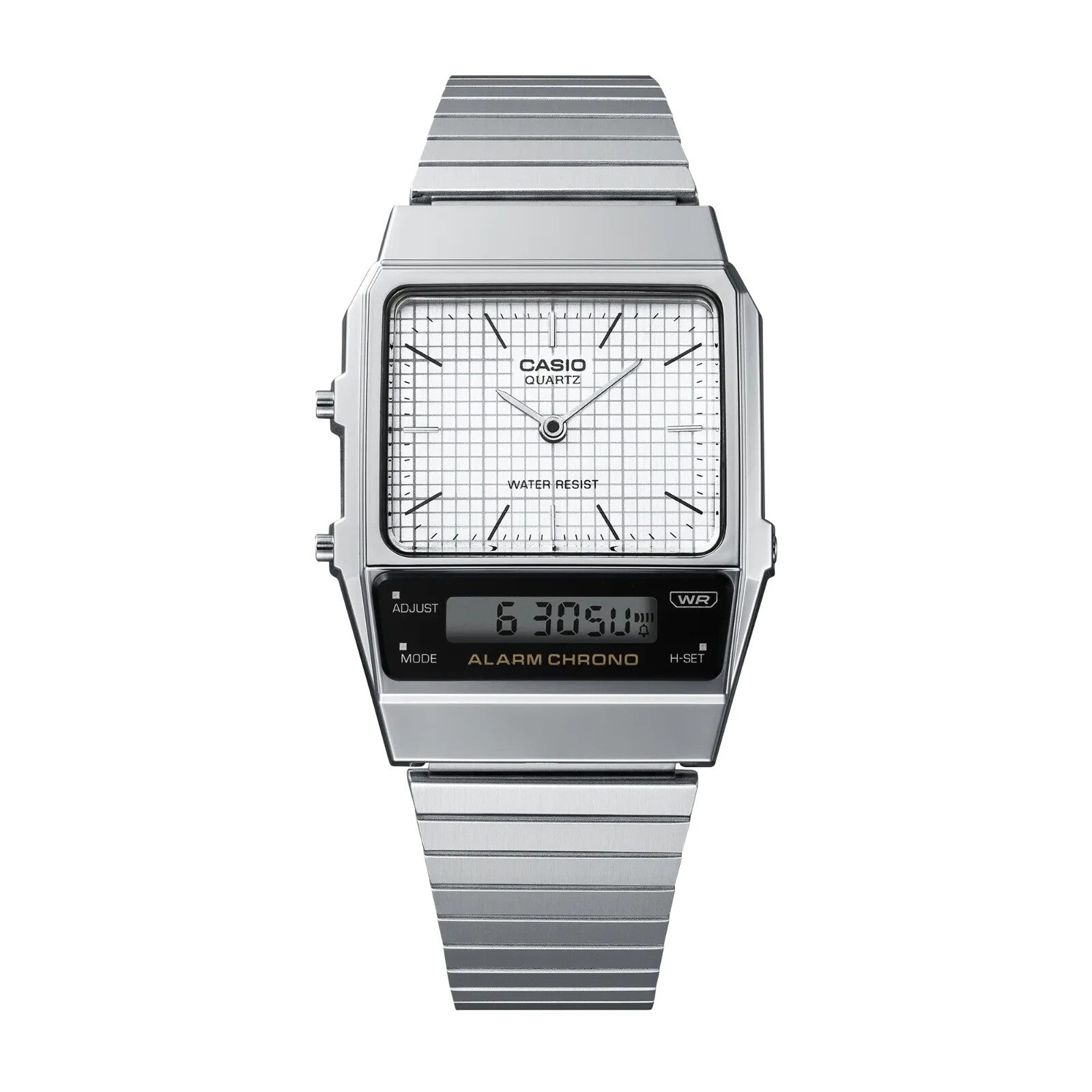 Casio AQ800E 7A  Vintage Styled Analog/Digital Silvertone Watch  Alarm  Chrono