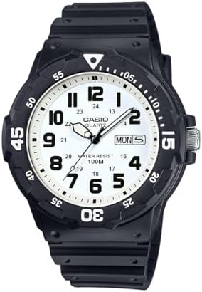 Casio MRW200H Series   Unisex Analog Watch   100M WR   Stainless Steel Case   Resin Band   2 Hand Analog  HR  Min  SEC    Date Display   Screw Down Crown/Screw Down Caseback   3 Year Battery