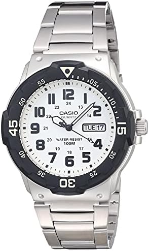 Casio MRW200H Series   Unisex Analog Watch   100M WR   Stainless Steel Case   Resin Band   2 Hand Analog  HR  Min  SEC    Date Display   Screw Down Crown/Screw Down Caseback   3 Year Battery