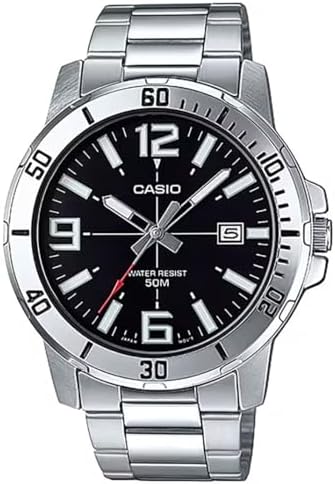 Casio MTP VD01D 1BV Mens Enticer Stainless Steel Black Dial Casual Analog Sporty Watch  Silver  48 42 10 7mm  Quartz Movement