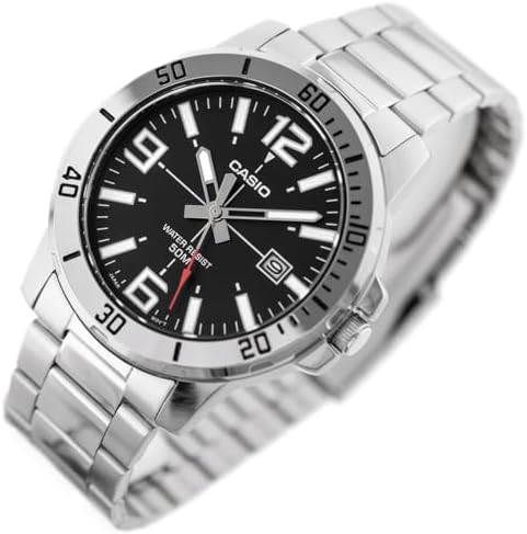 Casio MTP VD01D 1BV Mens Enticer Stainless Steel Black Dial Casual Analog Sporty Watch  Silver  48 42 10 7mm  Quartz Movement