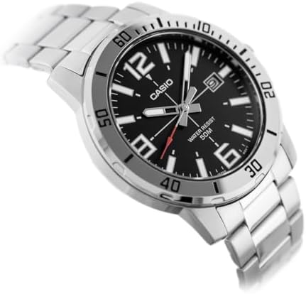 Casio MTP VD01D 1BV Mens Enticer Stainless Steel Black Dial Casual Analog Sporty Watch  Silver  48 42 10 7mm  Quartz Movement