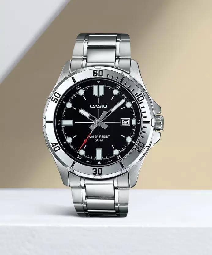 Casio MTP VD01D 1BV Mens Enticer Stainless Steel Black Dial Casual Analog Sporty Watch  Silver  48 42 10 7mm  Quartz Movement