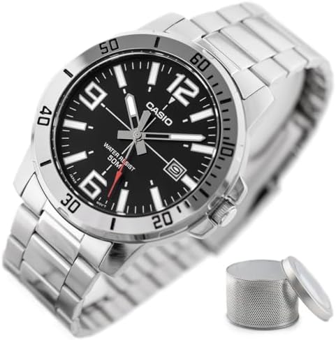 Casio MTP VD01D 1BV Mens Enticer Stainless Steel Black Dial Casual Analog Sporty Watch  Silver  48 42 10 7mm  Quartz Movement