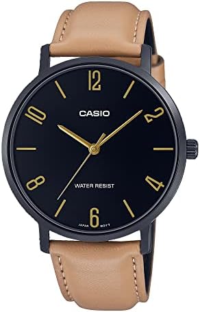 Casio MTP VT01BL 1B Mens Minimalistic Black IP Leather Band Black Dial 3 Hand Analog Watch