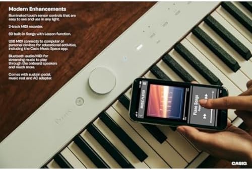 Casio Privia PX S1100   88 Key Touch Responsive Weighted Digital Piano   Ultra Portable   Superior Sound   German Grand Tone  Bluetooth  Casio Music Space App   Gloss White Finish