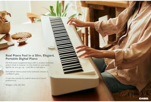Casio Privia PX S1100   88 Key Touch Responsive Weighted Digital Piano   Ultra Portable   Superior Sound   German Grand Tone  Bluetooth  Casio Music Space App   Gloss White Finish