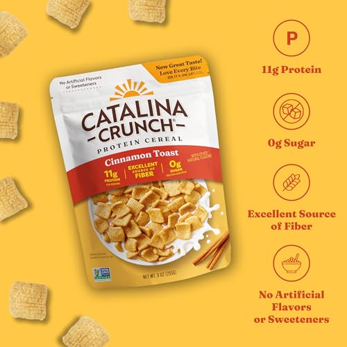 Catalina Crunch Protein Cereal   Sugar Free Breakfast Cereal with 11g of Protein   Gluten Free  Keto Friendly   Variety Pack 6 Flavors  Pack of 6    Packaging May Vary