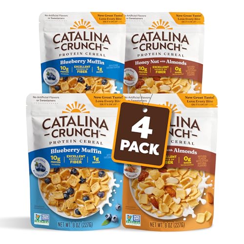 Catalina Crunch Protein Cereal   Sugar Free Breakfast Cereal with 11g of Protein   Gluten Free  Keto Friendly   Variety Pack 6 Flavors  Pack of 6    Packaging May Vary