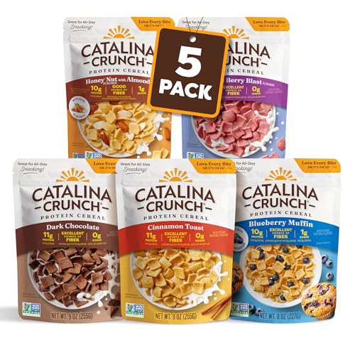 Catalina Crunch Protein Cereal   Sugar Free Breakfast Cereal with 11g of Protein   Gluten Free  Keto Friendly   Variety Pack 6 Flavors  Pack of 6    Packaging May Vary