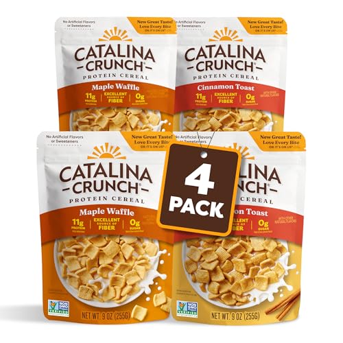 Catalina Crunch Protein Cereal   Sugar Free Breakfast Cereal with 11g of Protein   Gluten Free  Keto Friendly   Variety Pack 6 Flavors  Pack of 6    Packaging May Vary