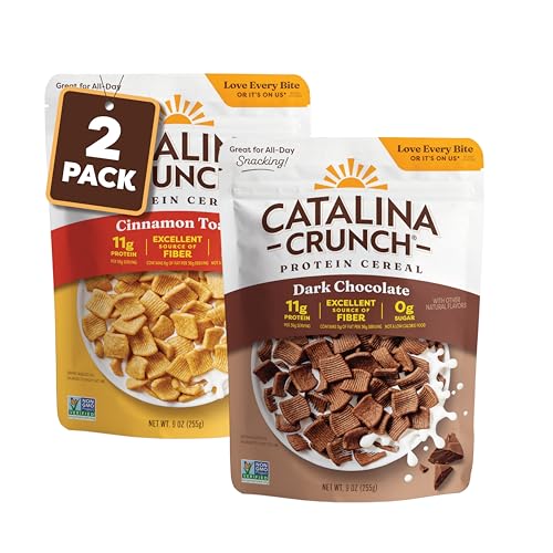 Catalina Crunch Protein Cereal   Sugar Free Breakfast Cereal with 11g of Protein   Gluten Free  Keto Friendly   Dark Chocolate & Cinnamon Toast Crunch  9 oz  Bags  Pack of 2 