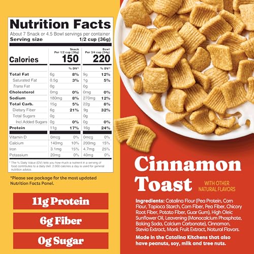 Catalina Crunch Protein Cereal   Sugar Free Breakfast Cereal with 11g of Protein   Gluten Free  Keto Friendly   Dark Chocolate & Cinnamon Toast Crunch  9 oz  Bags  Pack of 2 
