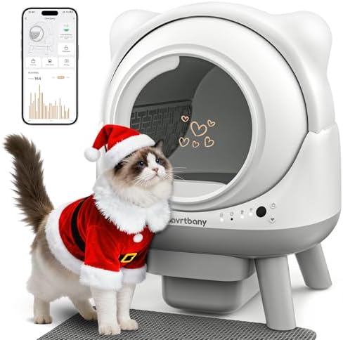 Cavrtbany Automatic Litter Box  Self Cleaning Litter Box  Cat Robot for Multiple Cats  with Smart APP Control and Health Monitoring  Safety Sensors  with Trash Bags  White & Grey