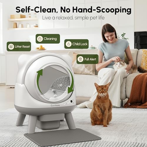 Cavrtbany Automatic Litter Box  Self Cleaning Litter Box  Cat Robot for Multiple Cats  with Smart APP Control and Health Monitoring  Safety Sensors  with Trash Bags  White & Grey