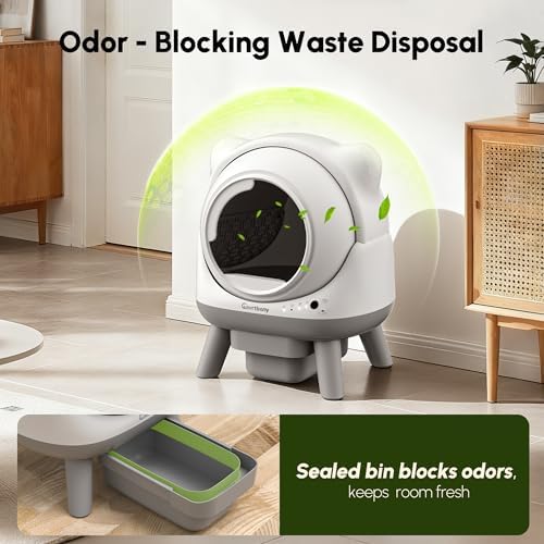 Cavrtbany Automatic Litter Box  Self Cleaning Litter Box  Cat Robot for Multiple Cats  with Smart APP Control and Health Monitoring  Safety Sensors  with Trash Bags  White & Grey