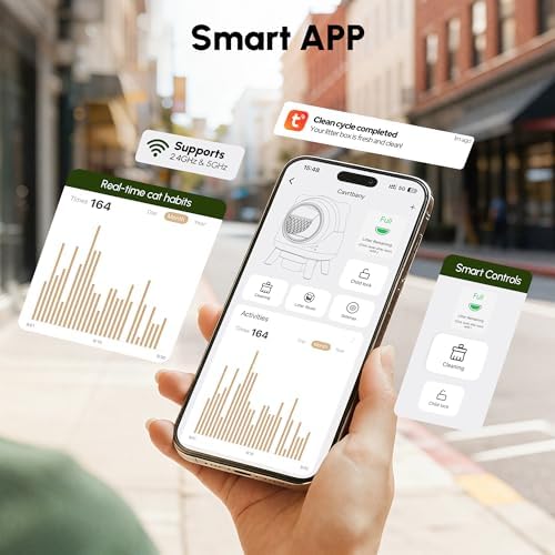 Cavrtbany Automatic Litter Box  Self Cleaning Litter Box  Cat Robot for Multiple Cats  with Smart APP Control and Health Monitoring  Safety Sensors  with Trash Bags  White & Grey