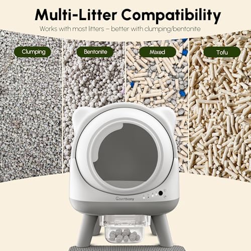 Cavrtbany Automatic Litter Box  Self Cleaning Litter Box  Cat Robot for Multiple Cats  with Smart APP Control and Health Monitoring  Safety Sensors  with Trash Bags  White & Grey