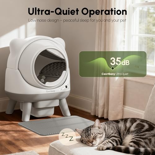 Cavrtbany Automatic Litter Box  Self Cleaning Litter Box  Cat Robot for Multiple Cats  with Smart APP Control and Health Monitoring  Safety Sensors  with Trash Bags  White & Grey