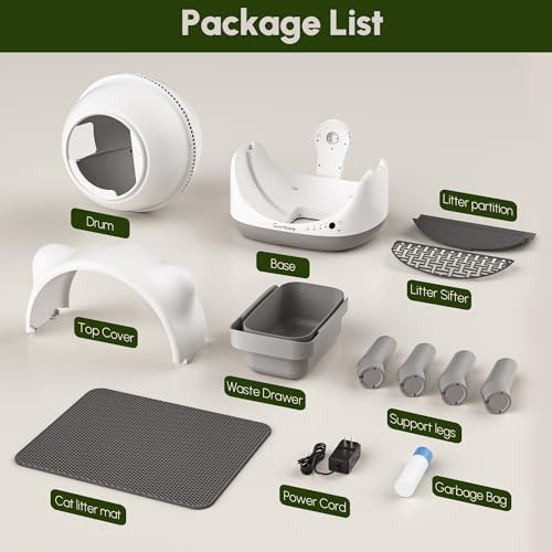 Cavrtbany Automatic Litter Box  Self Cleaning Litter Box  Cat Robot for Multiple Cats  with Smart APP Control and Health Monitoring  Safety Sensors  with Trash Bags  White & Grey