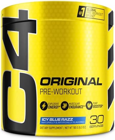 Cellucor C4 Original Pre Workout Powder ICY Blue Razz   Vitamin C for Immune Support   Sugar Free Preworkout Energy for Men & Women   150mg Caffeine Plus Beta Alanine Plus Creatine   60 Servings
