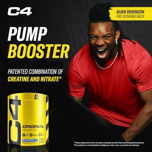 Cellucor C4 Original Pre Workout Powder ICY Blue Razz   Vitamin C for Immune Support   Sugar Free Preworkout Energy for Men & Women   150mg Caffeine Plus Beta Alanine Plus Creatine   60 Servings
