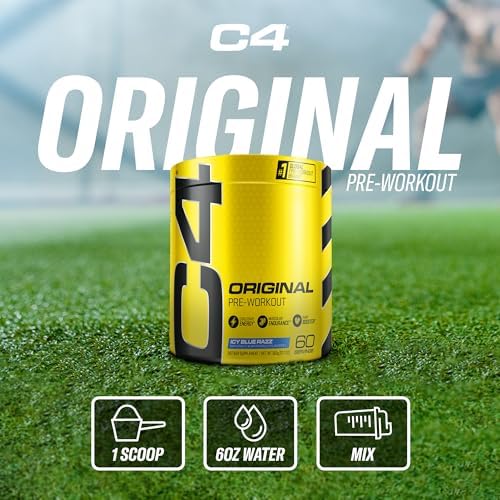 Cellucor C4 Original Pre Workout Powder ICY Blue Razz   Vitamin C for Immune Support   Sugar Free Preworkout Energy for Men & Women   150mg Caffeine Plus Beta Alanine Plus Creatine   60 Servings