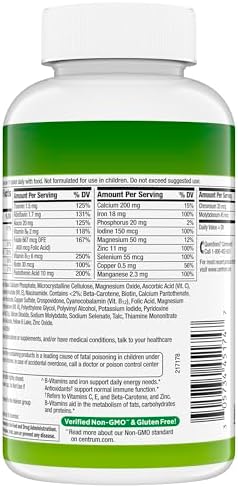 Centrum Adult Multivitamin/Multimineral Supplement with Antioxidants  Zinc  Vitamin D3 and B Vitamins  Gluten Free  Non GMO Ingredients   200 Count