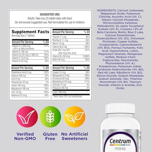 Centrum Minis Silver Womens Multivitamin for Women 50 Plus  Multimineral Supplement with Vitamin D3  B Vitamins  Non GMO Ingredients  Supports Memory and Cognition in Older Adults   280 Ct