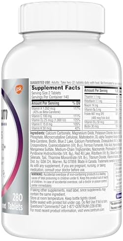 Centrum Minis Silver Womens Multivitamin for Women 50 Plus  Multimineral Supplement with Vitamin D3  B Vitamins  Non GMO Ingredients  Supports Memory and Cognition in Older Adults   280 Ct