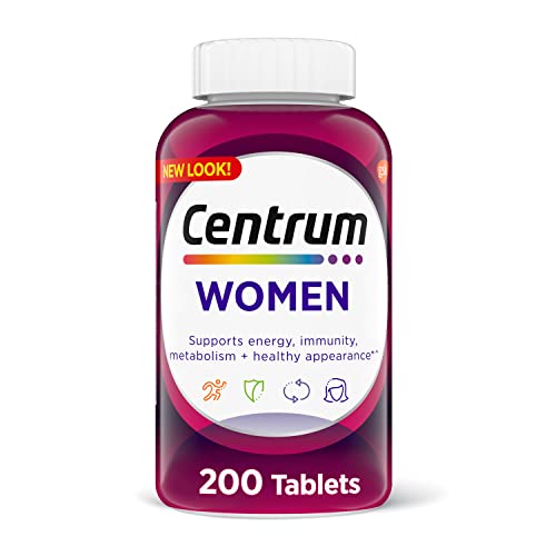 Centrum Multivitamin Tablet for Women  Multivitamin/Multimineral Supplement with Iron  Vitamin D3  B Vitamins and Antioxidant Vitamins C and E  Gluten Free  Non GMO Ingredients   200 Count