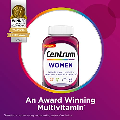 Centrum Multivitamin Tablet for Women  Multivitamin/Multimineral Supplement with Iron  Vitamin D3  B Vitamins and Antioxidant Vitamins C and E  Gluten Free  Non GMO Ingredients   200 Count