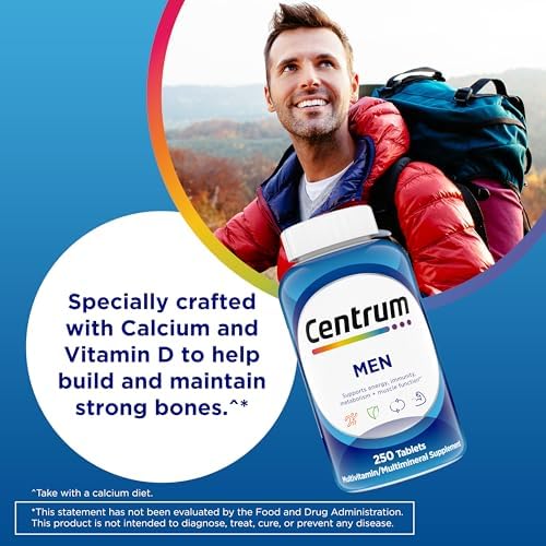 Centrum Multivitamin for Men  Multivitamin/Multimineral Supplement with Vitamin D3  B Vitamins and Antioxidants  Gluten Free  Non GMO Ingredients   250 Count