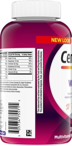 Centrum Tableta multivitamínica para mujer, suplemento multivitamínico/multimineral con hierro, vitamina D3, vitaminas B y antioxidantes vitaminas C y E, sin gluten, ingredientes sin OMG, 200 unidades