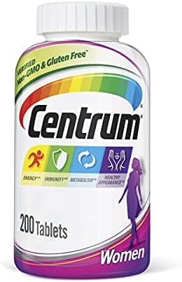 Centrum Tableta multivitamínica para mujer, suplemento multivitamínico/multimineral con hierro, vitamina D3, vitaminas B y antioxidantes vitaminas C y E, sin gluten, ingredientes sin OMG, 200 unidades