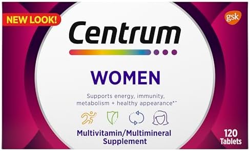 Centrum Multivitamin for Women  Multivitamin/Multimineral Supplement with Iron  Vitamin D3  B Vitamins and Antioxidant Vitamins C and E  Gluten Free  Non GMO Ingredients   120 Count