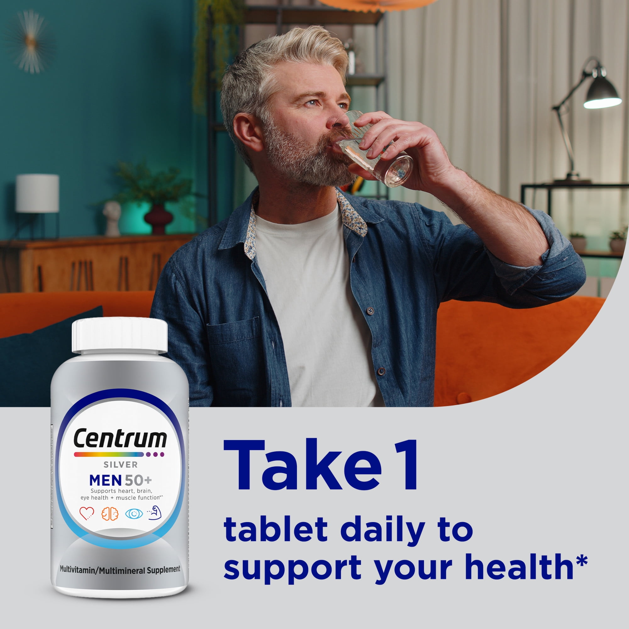 Centrum Silver Mens 50 Plus Multivitamin With Vitamin B & D3, 200 Count