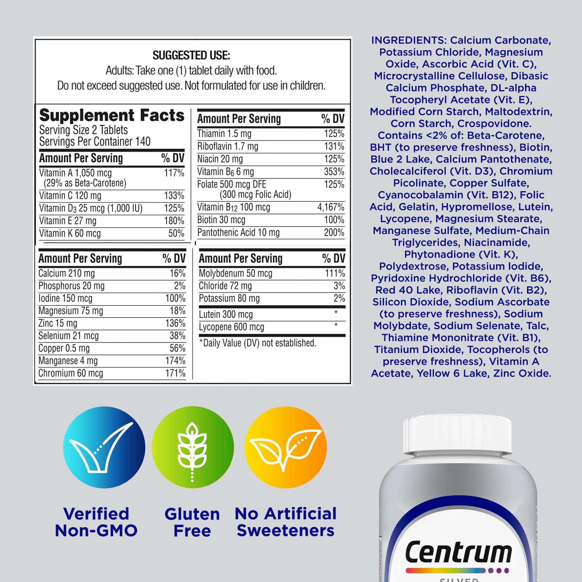 Centrum Silver Mens 50 Plus Multivitamin With Vitamin B & D3  100 Count